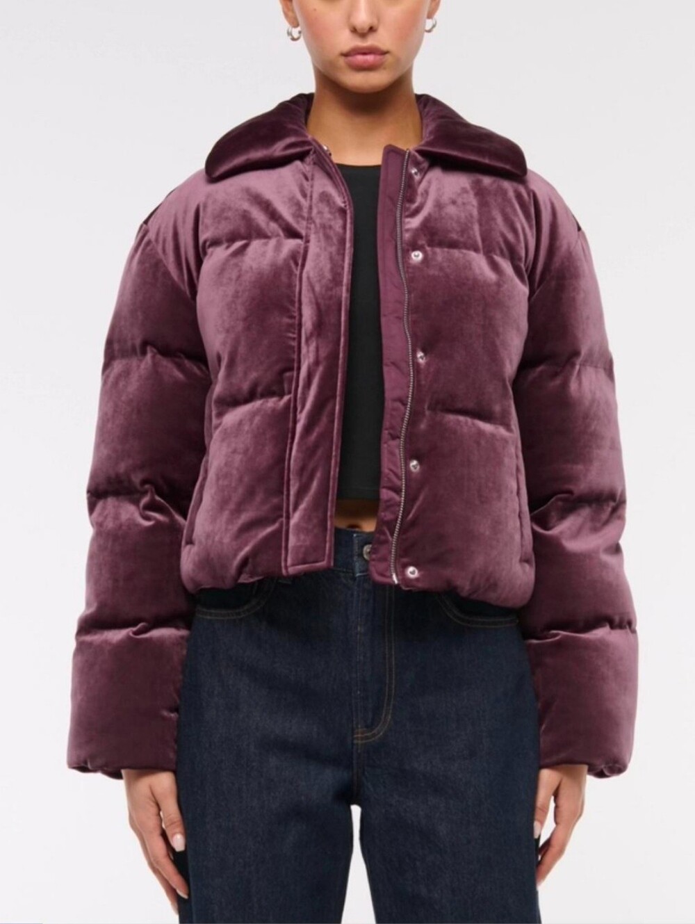 Abercrombie & Fitch Deep Wine Velvet Puffer